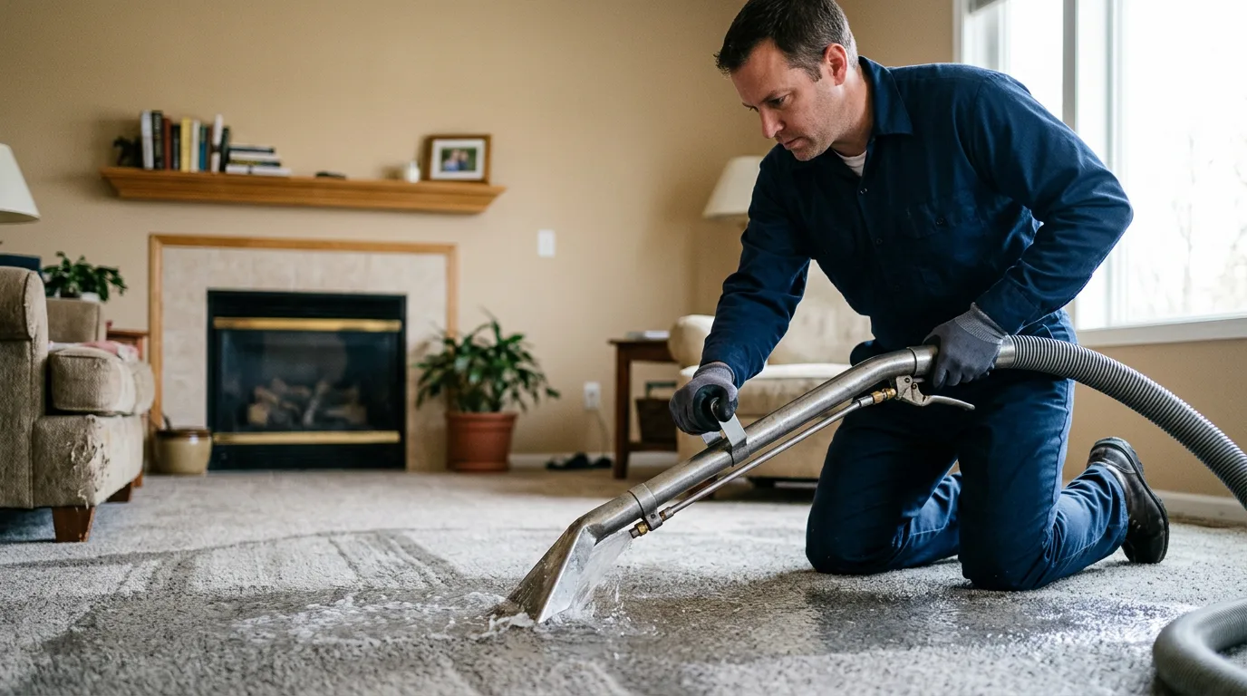 Water damage restoration technician working near Dover, MN